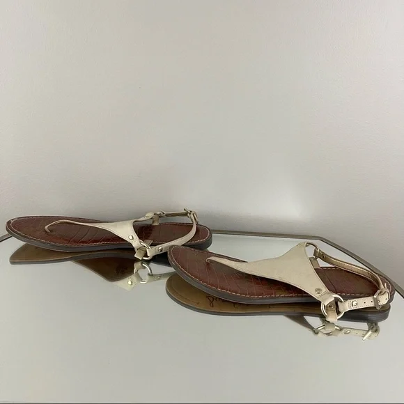 SAM EDELMAN Creme White Nubuck Leather Suede Greta Thong Sandal Flip Flops - Picture 9 of 12